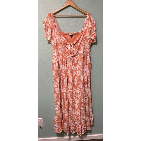 Torrid Women's Peach Plus‎ Size Maxi Gauze Off Shoulder Tie Front Dress Size 2x - Picture 2 of 11